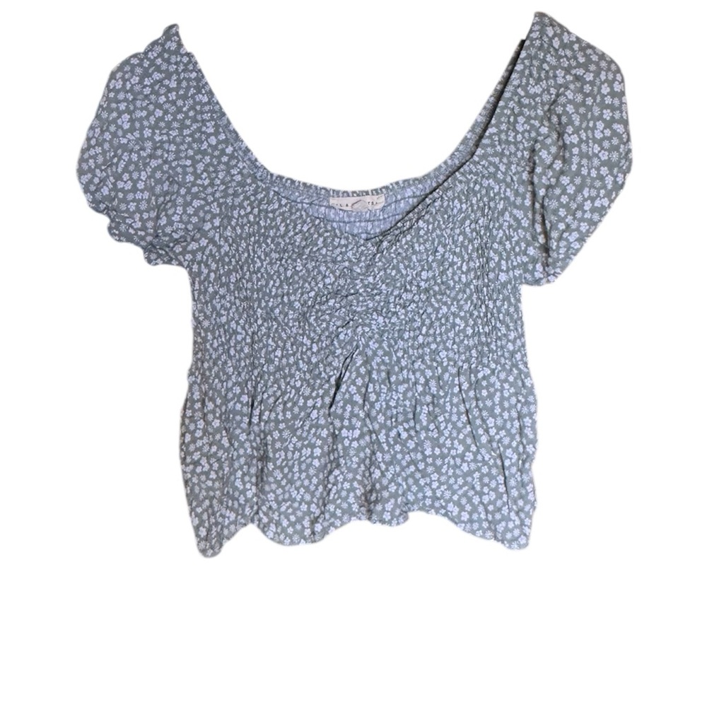 La Hearts Light Blue Ruffled Cap Sleeve Blouse